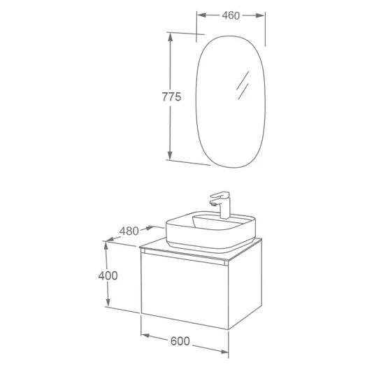 Imex Ravine 600mm Single Drawer Wall Mounted Vanity Unit in Slate - FZHF2780-600-B0005 - Envy Bathrooms Ltd