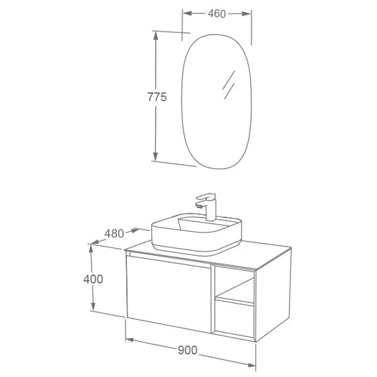 Imex Ravine 900mm Single Drawer Wall Mounted Vanity Unit with Open Storage in Slate - FZHF2780-900-B0005 - Envy Bathrooms Ltd