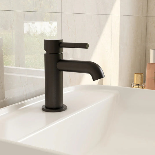 Imex Ravine Basin Mixer in Matt Black with Universal Clicker Waste - RVBASMB - Envy Bathrooms Ltd