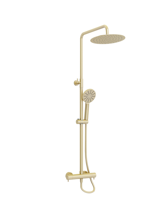 Imex Ravine Cool Touch, Easy Fix, Thermostatic Shower Set in Brushed Brass with Fixed Overhead Shower and Multifunction Adjustable Handset - RAVRRPDFBB - Envy Bathrooms Ltd