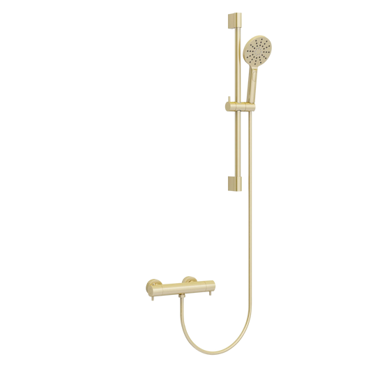 Imex Ravine Cool Touch, Easy Fix, Thermostatic Shower Set in Brushed Brass with Slide Rail, Hose and Multifunction Handset - RAVINE1BB - Envy Bathrooms Ltd