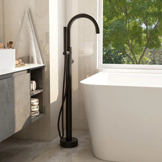 Imex Ravine Floor Standing Bath Shower Mixer in Matt Black with Hose and Handset - RVFSBSMMB - Envy Bathrooms Ltd