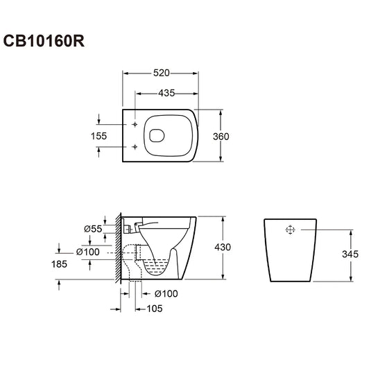 Imex Ravine Rimless Comfort Height Back To Wall Pan in Black - CB10160RBL - Envy Bathrooms Ltd