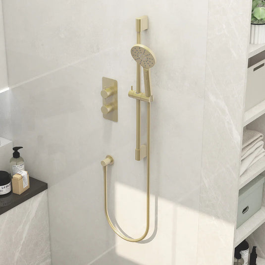 Imex Ravine Single Outlet Concealed Thermostatic Valve with Adjustable Multifunction Handset in Brushed Brass - RAVCVPK001BB - Envy Bathrooms Ltd