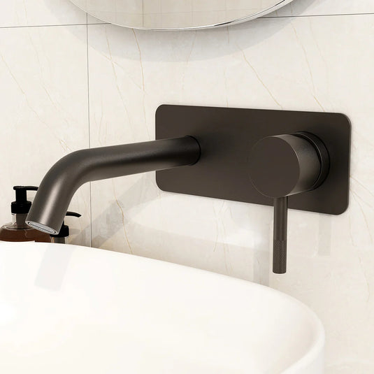 Imex Ravine Two Hole Wall Mounted Basin Mixer in Matt Black with Universal Clicker Waste - RVWMBASMB - Envy Bathrooms Ltd