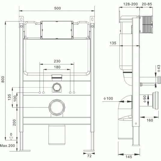Imex Reduced Height Wall Hung WC Bowl Frame System with Front Mounted Chrome Dual Flush Plate - CF02FRONT - Envy Bathrooms Ltd