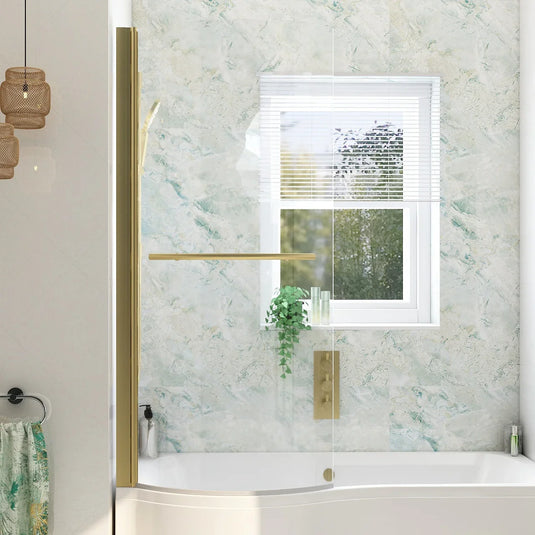Imex Ronda Curved Shower Bath Screen In Brushed Brass - IMRONSBR - Envy Bathrooms Ltd
