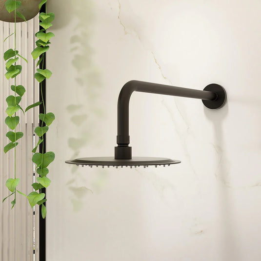 Imex Round 400mm Matt Black Wall Shower Arm - KI029MB - Envy Bathrooms Ltd