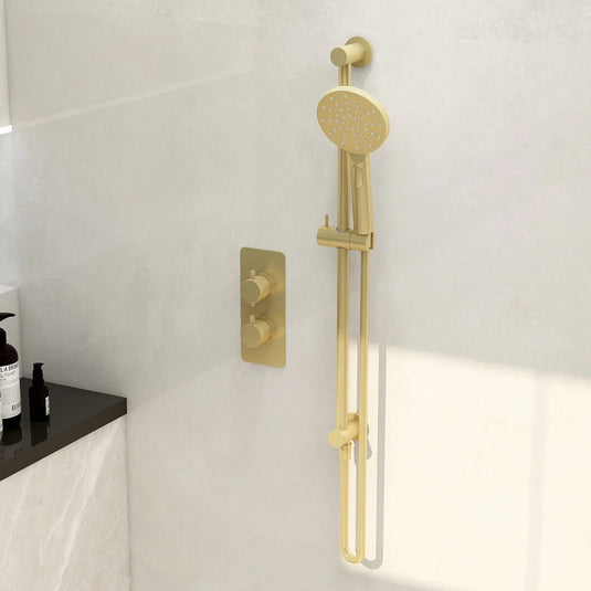 Imex Round Slide Rail With Integrated Wall Outlet Elbow in Brushed Brass - KI600BB - Envy Bathrooms Ltd