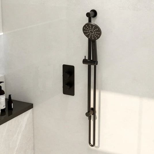 Imex Round Slide Rail With Integrated Wall Outlet Elbow in Matt Black - KI600MB - Envy Bathrooms Ltd