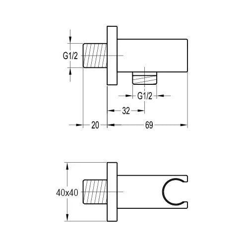 Imex Square Wall Outlet Elbow with Bracket - KI121ACP - Envy Bathrooms Ltd