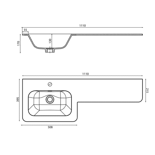 Imex Suburb 1110mm Left Hand Basin Extended - SU1110LHBAS - Envy Bathrooms Ltd