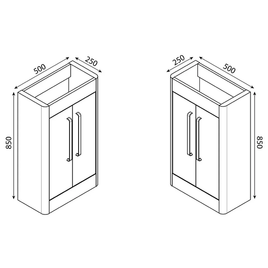 Imex Suburb 500mm × 250mm Double Door Floor Mounted Vanity Unit - Matt Ash - SU5025TDFMCMA - Envy Bathrooms Ltd