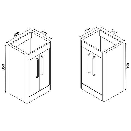Imex Suburb 500mm × 390mm Double Door Floor Mounted Vanity Unit - Matt Ash - SU5039TDFMCMA - Envy Bathrooms Ltd