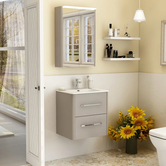 Imex Suburb 500mm × 390mm Double Drawer Wall Mounted Vanity Unit - Matt Ash - SU5039DDWMCMA - Envy Bathrooms Ltd