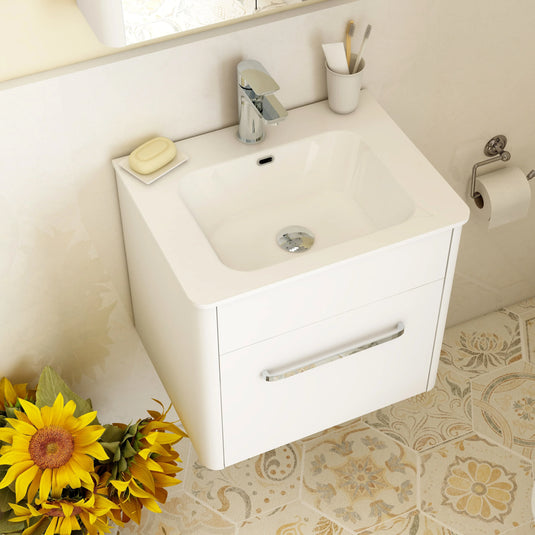 Imex Suburb 500mm × 390mm Single Drawer Wall Mounted Vanity Unit - White Gloss - SU5039SDWMCWG - Envy Bathrooms Ltd