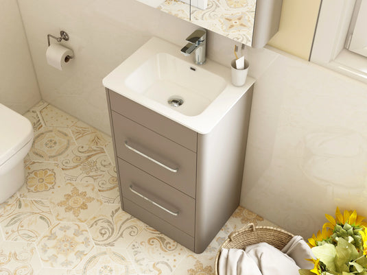 Imex Suburb 600mm × 390mm Double Drawer Floor Mounted Vanity Unit - Matt Ash - SU60DDFMCMA - Envy Bathrooms Ltd