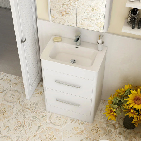 Imex Suburb 600mm × 390mm Double Drawer Floor Mounted Vanity Unit - White Gloss - SU60DDFMCWG - Envy Bathrooms Ltd