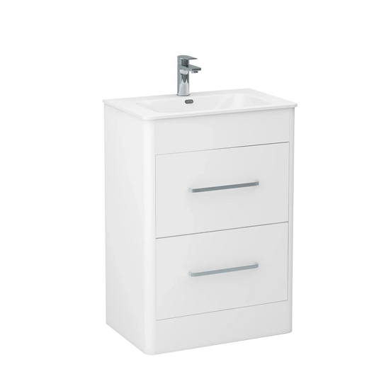 Imex Suburb 600mm × 390mm Double Drawer Floor Mounted Vanity Unit - White Gloss - SU60DDFMCWG - Envy Bathrooms Ltd