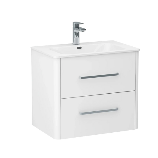 Imex Suburb 600mm × 390mm Double Drawer Wall Mounted Vanity Unit - White Gloss - SU60DDWMCWG - Envy Bathrooms Ltd