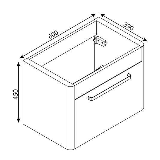 Imex Suburb 600mm × 390mm Single Drawer Wall Mounted Vanity Unit - Matt Ash - SU60SDWMCMA - Envy Bathrooms Ltd