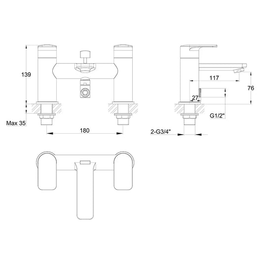 Imex Suburb Bath Shower Mixer Incl Hose Handset and Wall Bracket - SUBSM - Envy Bathrooms Ltd