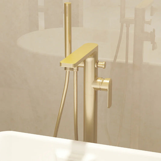 Imex Suburb Floor Standing Bath Shower Mixer in Brushed Brass with Hose and Handset - SUFSBSMBB - Envy Bathrooms Ltd
