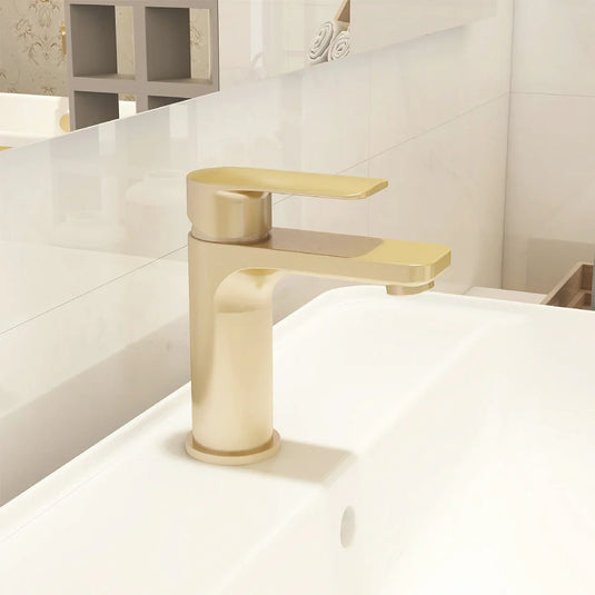 Imex Suburb Small Basin Mixer in Brushed Brass with Universal Waste - SUSBASBB - Envy Bathrooms Ltd
