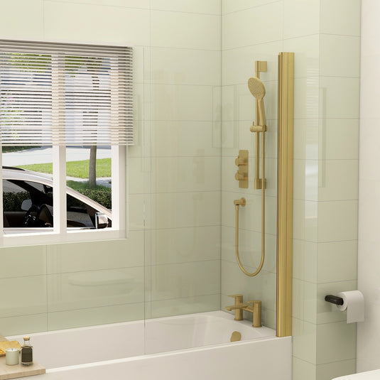 Imex Universal Handleless Straight Bath Screen In Brushed Brass - IMSTSCBR - Envy Bathrooms Ltd
