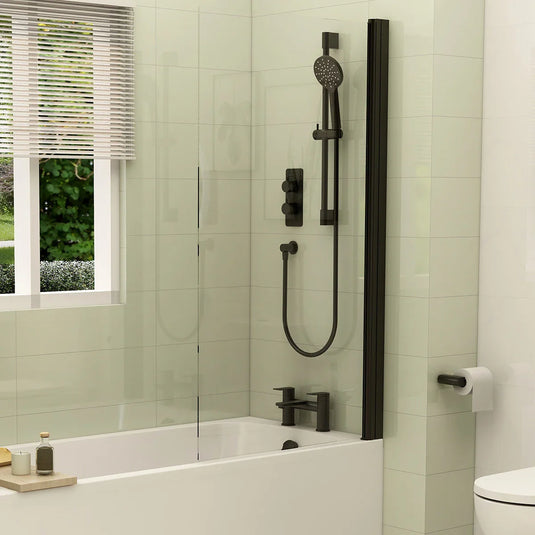 Imex Universal Handleless Straight Bath Screen In Matt Black - IMSTSCMB - Envy Bathrooms Ltd