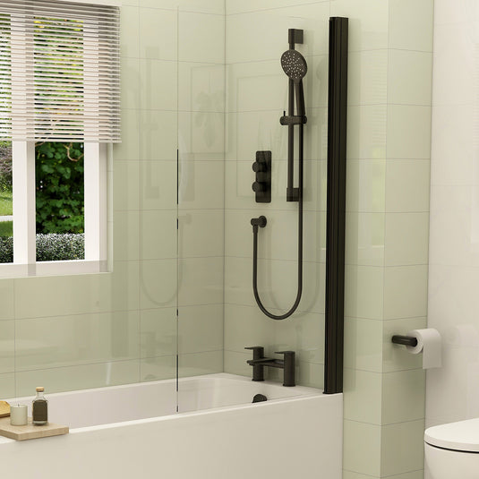 Imex Universal Handleless Straight Bath Screen In Matt Black - IMSTSCMB - Envy Bathrooms Ltd