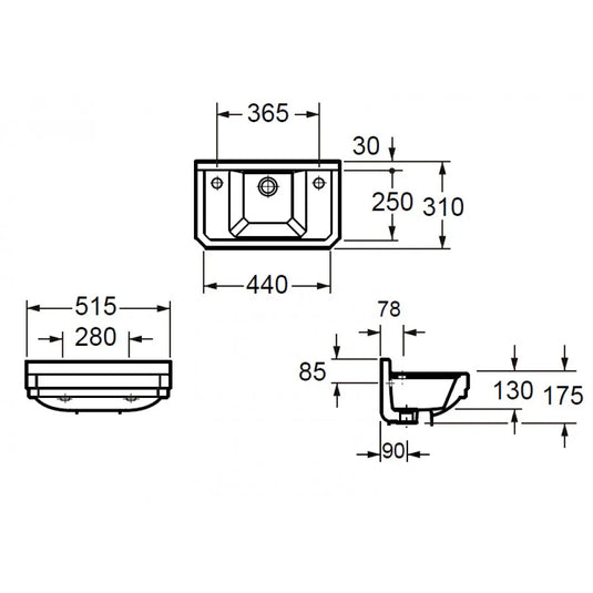 Imex Wyndham 515mm Cloakroom Basin 2 Tap Hole - L10142C - Envy Bathrooms Ltd