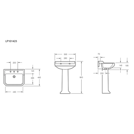 Imex Wyndham 580mm Basin 3 Tap Hole - L101423 - Envy Bathrooms Ltd