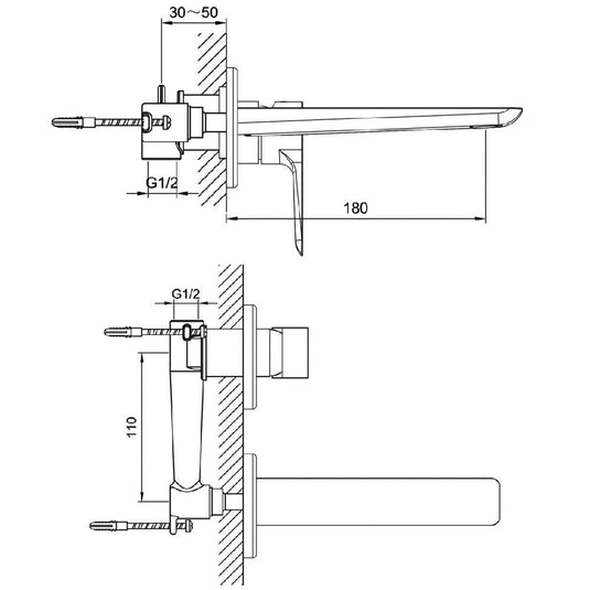 JTP Amore 2-Hole Wall Mounted Basin Mixer Tap - Chrome - Envy Bathrooms Ltd