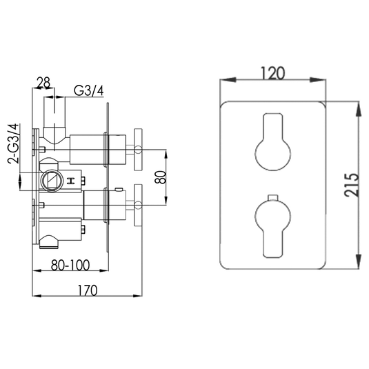 JTP Amore Thermostatic Concealed 2 Outlets Shower Valve Dual Handle - Chrome - Envy Bathrooms Ltd