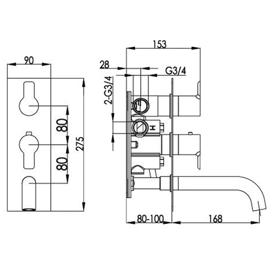 JTP Amore Thermostatic Concealed 2 Outlets Shower Valve with Attached Spout - Chrome - Envy Bathrooms Ltd