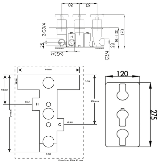 JTP Amore Thermostatic Concealed 3 Outlets Shower Valve - Chrome - Envy Bathrooms Ltd