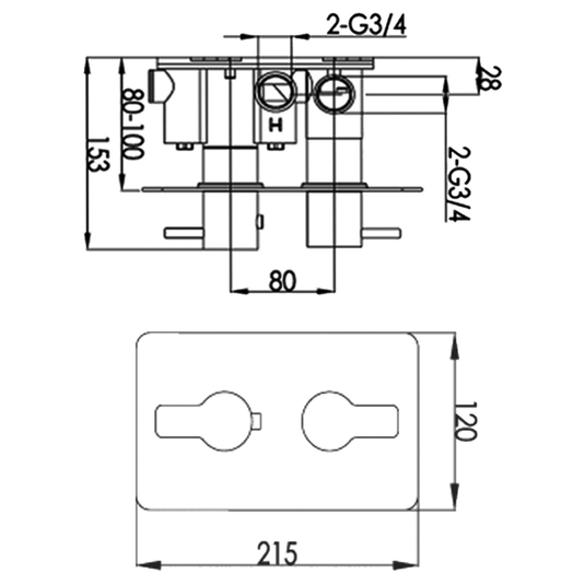 JTP Amore Thermostatic Concealed 3 Outlets Shower Valve Dual Handle - Chrome - Envy Bathrooms Ltd