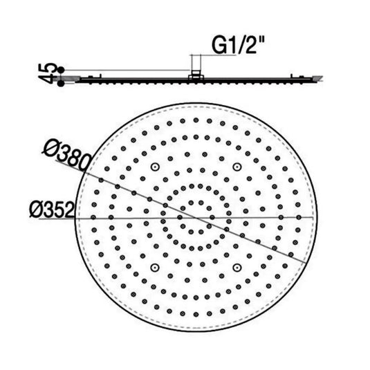 JTP Aquamist Round Ceiling Mounted Fixed Shower Head 380mm Diameter - Chrome - Envy Bathrooms Ltd