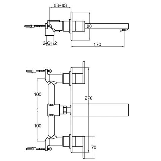 JTP Athena 3-Hole Basin Mixer Tap Wall Mounted - Chrome - Envy Bathrooms Ltd