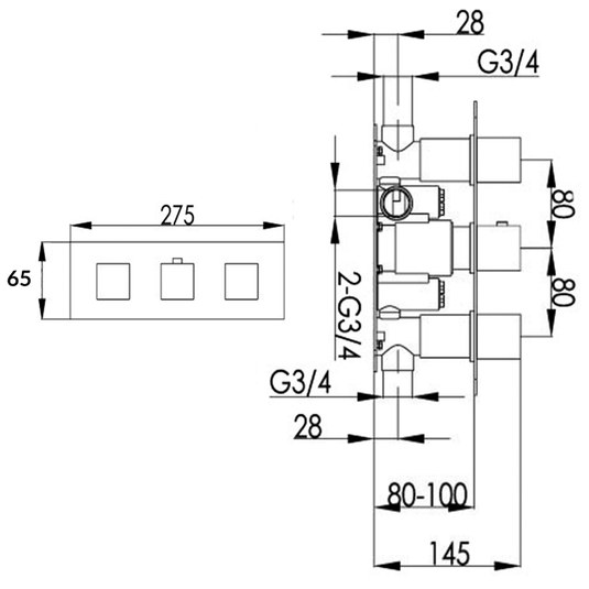 JTP Athena Slimline Horizontal Thermostatic Concealed 2 Outlets Shower Valve - Chrome - Envy Bathrooms Ltd