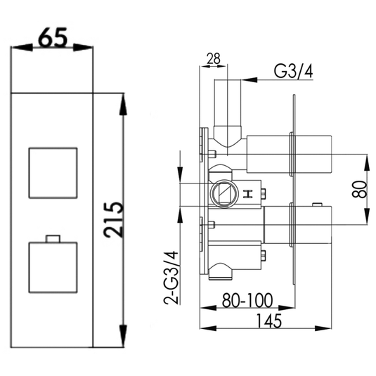 JTP Athena Slimline Thermostatic Concealed Shower Valve 1 Outlet with Dual Handle - Chrome - Envy Bathrooms Ltd