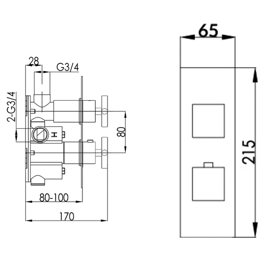 JTP Athena Slimline Thermostatic Concealed Shower Valve 2 Outlet with Dual Handle - Chrome - Envy Bathrooms Ltd