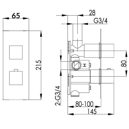 JTP Athena Slimline Thermostatic Concealed Shower Valve 3 Outlet with Dual Handle - Chrome - Envy Bathrooms Ltd