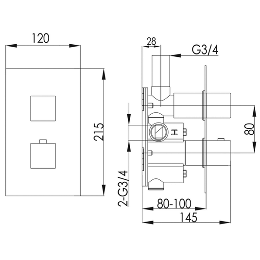 JTP Athena Thermostatic Concealed Shower Valve 1 Outlet with Dual Handle - Chrome - Envy Bathrooms Ltd