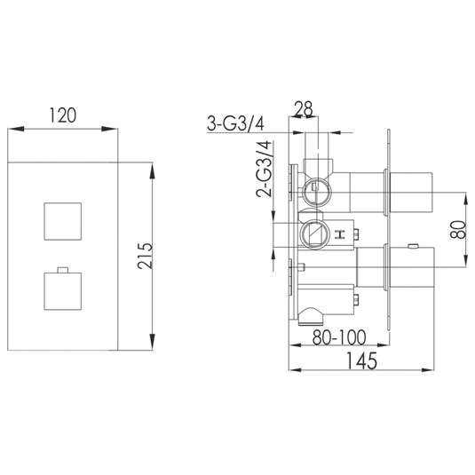 JTP Athena Thermostatic Concealed Shower Valve 3 Outlet with Dual Handle - Chrome - Envy Bathrooms Ltd