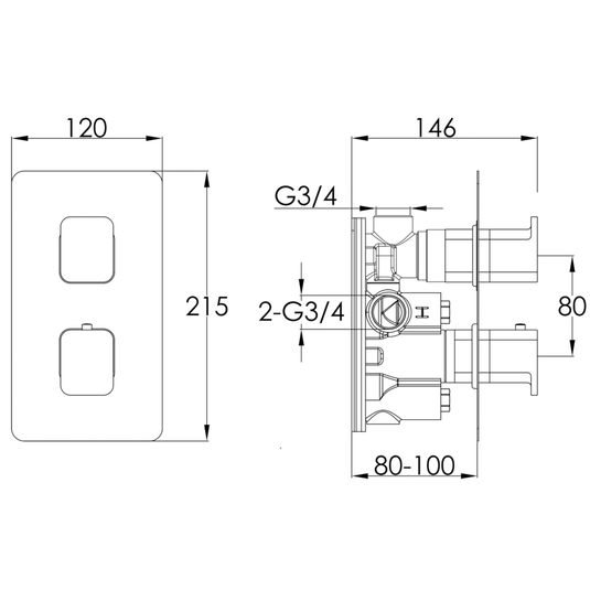 JTP Axel 1-Outlet Thermostatic Concealed Shower Valve - Chrome/Matt Black - Envy Bathrooms Ltd