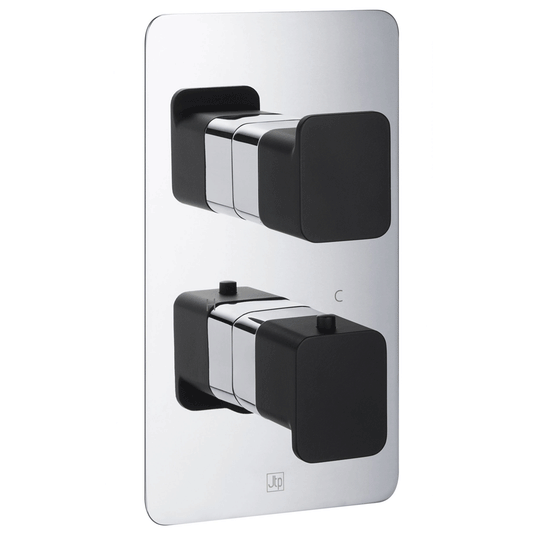 JTP Axel 2-Outlet Dual Handle Thermostatic Concealed Shower Valve - Chrome/Matt Black - Envy Bathrooms Ltd