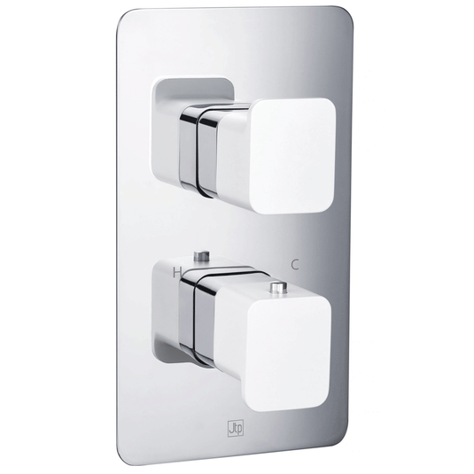 JTP Axel 2-Outlet Dual Handle Thermostatic Concealed Shower Valve - Chrome/Matt White - Envy Bathrooms Ltd