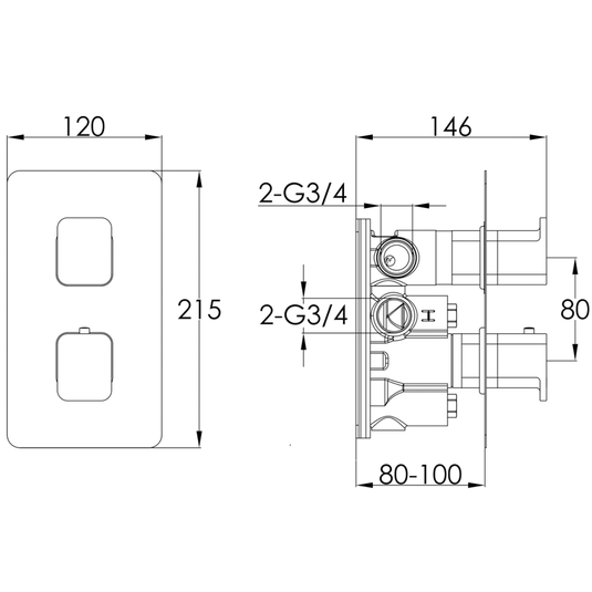 JTP Axel 2-Outlet Dual Handle Thermostatic Concealed Shower Valve - Chrome/Matt White - Envy Bathrooms Ltd